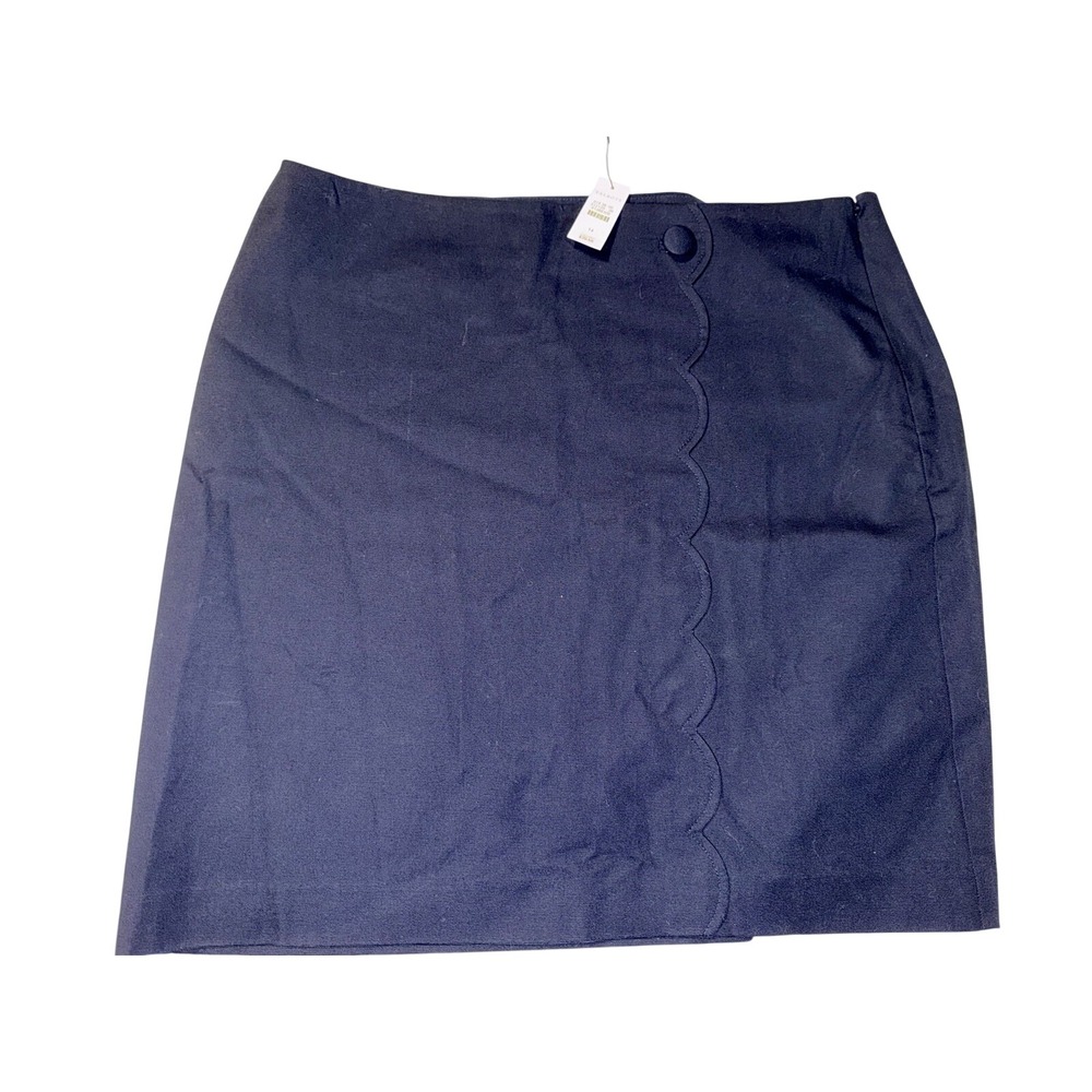 Talbots Navy Blue Scalloped Faux Wrap Mini Skirt Size 14 NWT